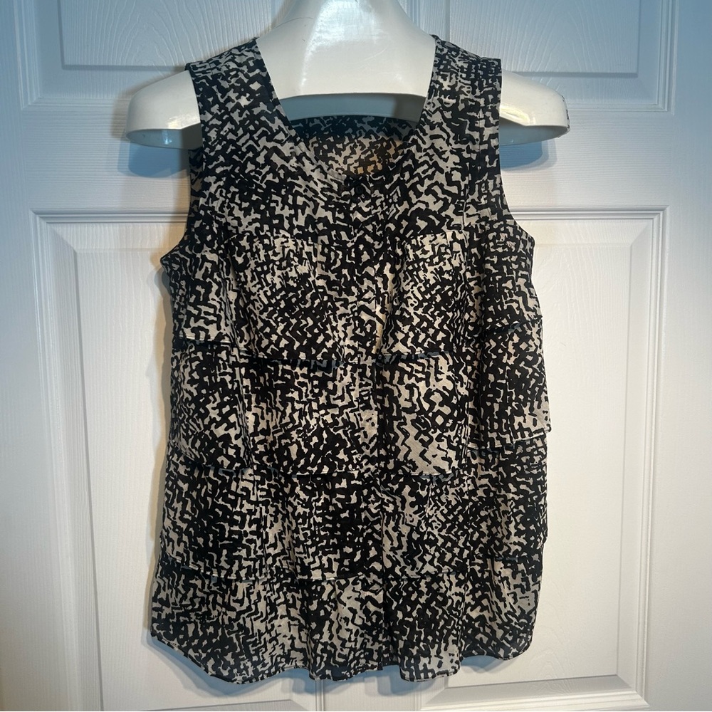 LOFT Ruffle Front Abstract Sleeveless Blouse
